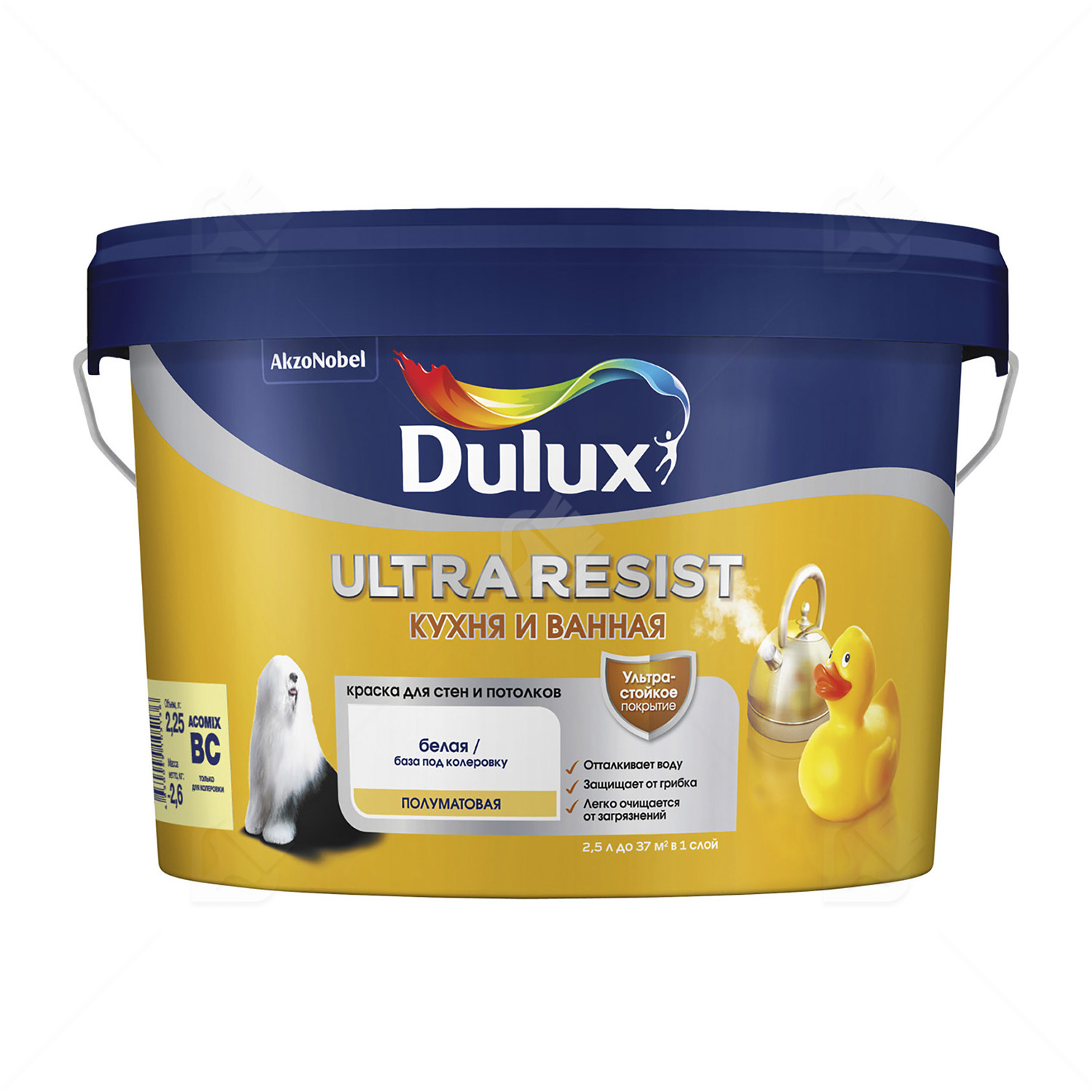 Краска для кухни и ванной латексная Dulux Ultra Resist полуматовая база BC 2,25 л.