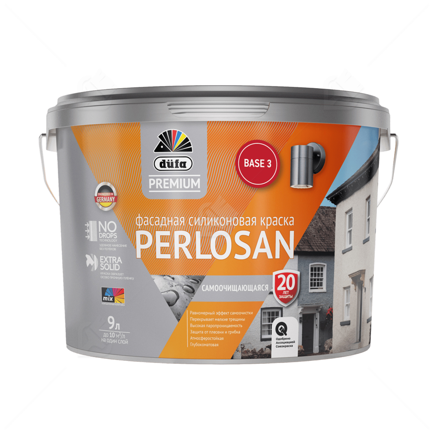 Краска фасадная силиконовая самоочищающаяся Dufa Premium Perlosan база 3 9 л