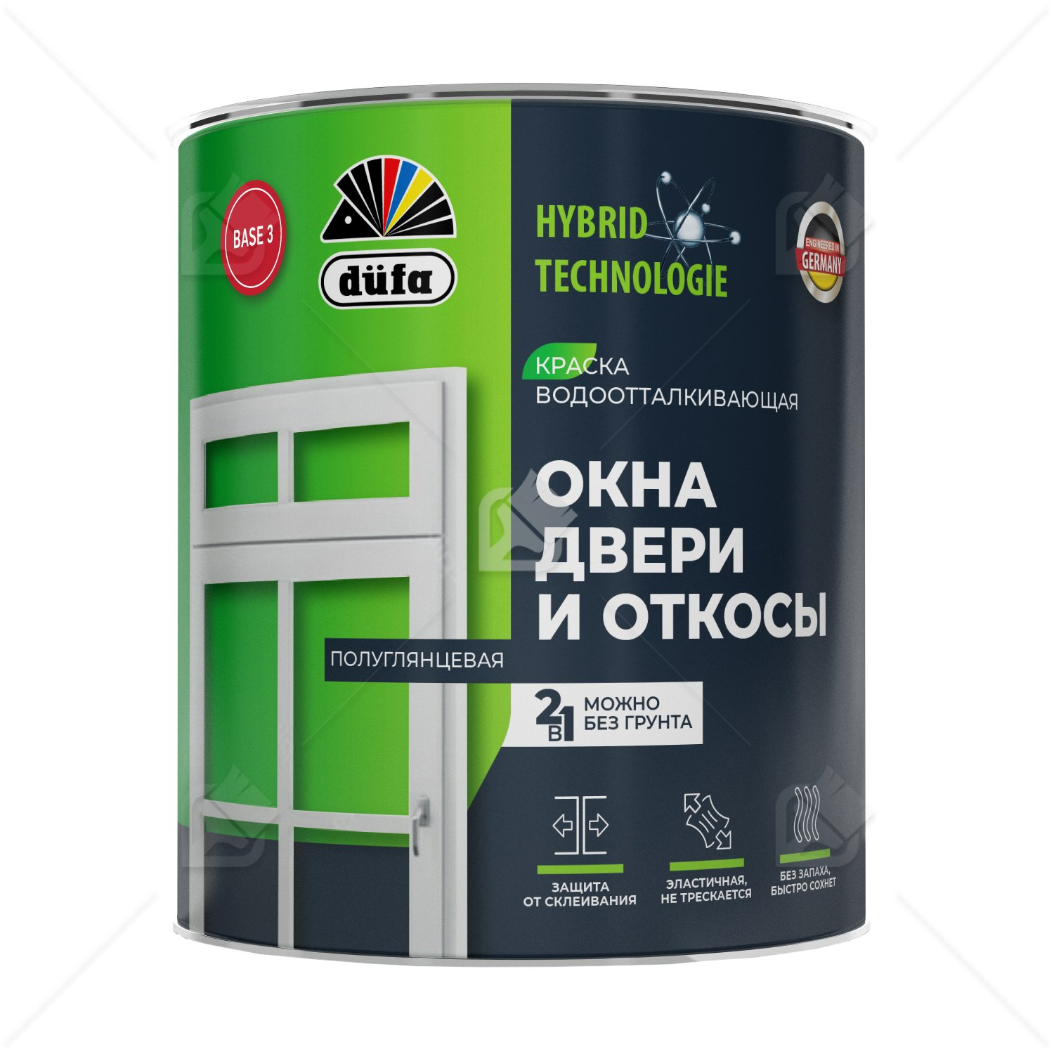 Краска для окон, дверей и откосов Dufa акриловая полуглянцевая база 3 1,75 л