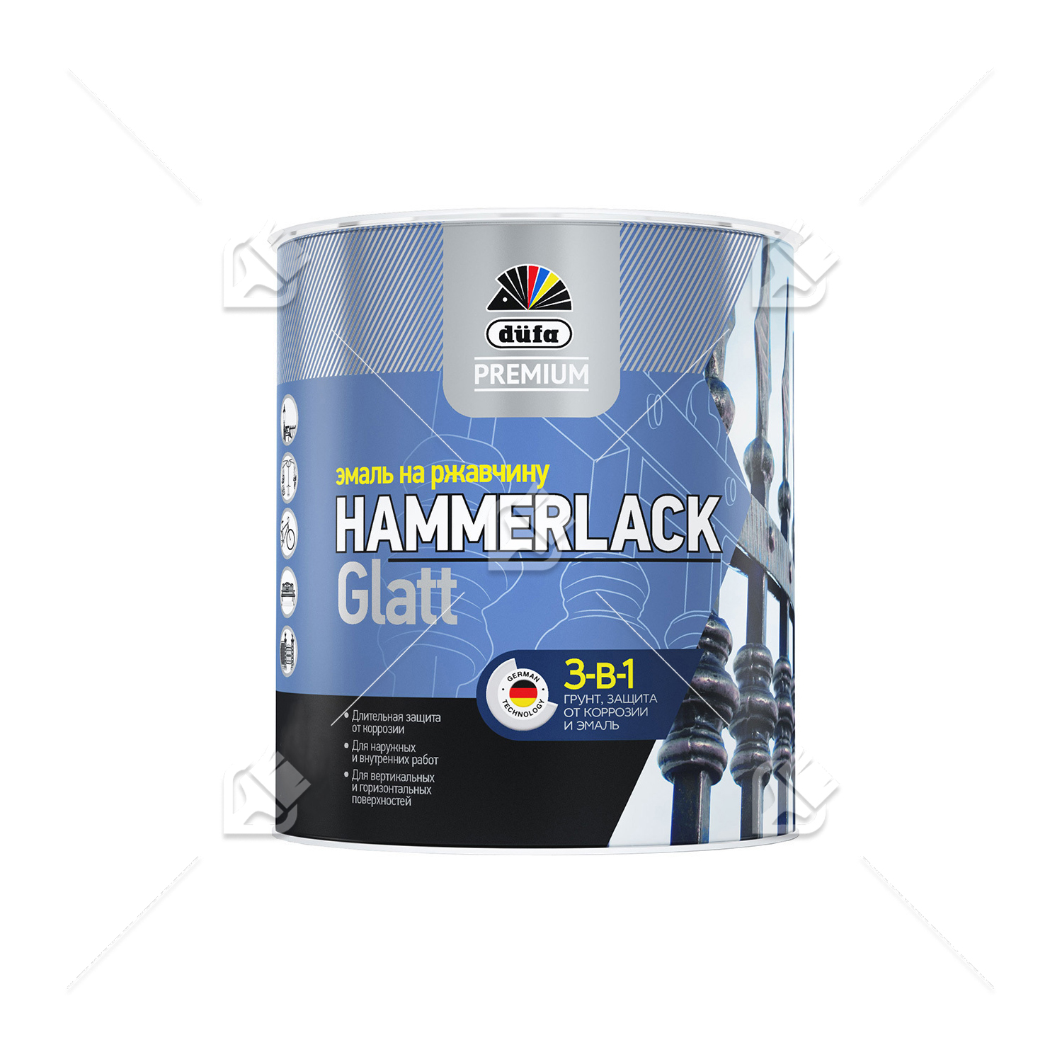 Эмаль на ржавчину Dufa Premium Hammerlack 3-в-1 гладкая RAL 3005 винно-красный 0,75 л