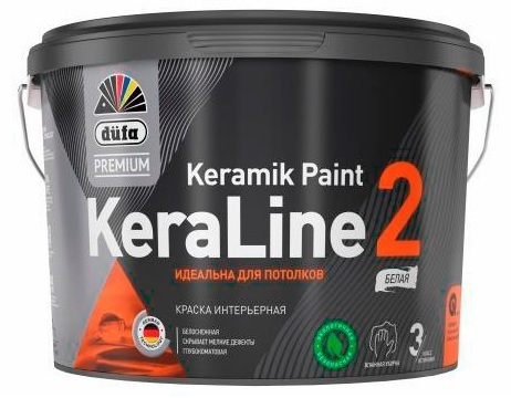 Краска для потолков Dufa Premium KeraLine Keramik Paint 2 глубокоматовая белая база 1 0,9 л.