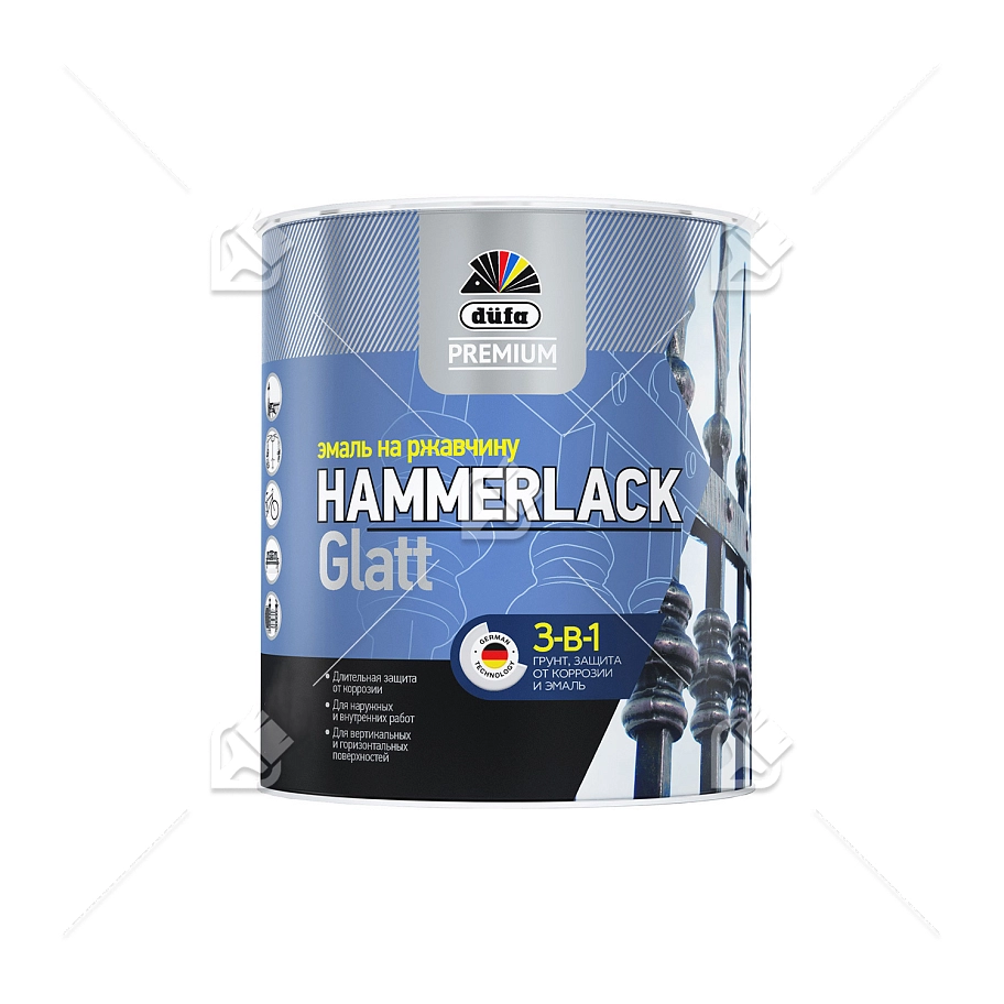 Эмаль на ржавчину Dufa Premium Hammerlack 3-в-1 гладкая  RAL 7040 серый 0,75 л.