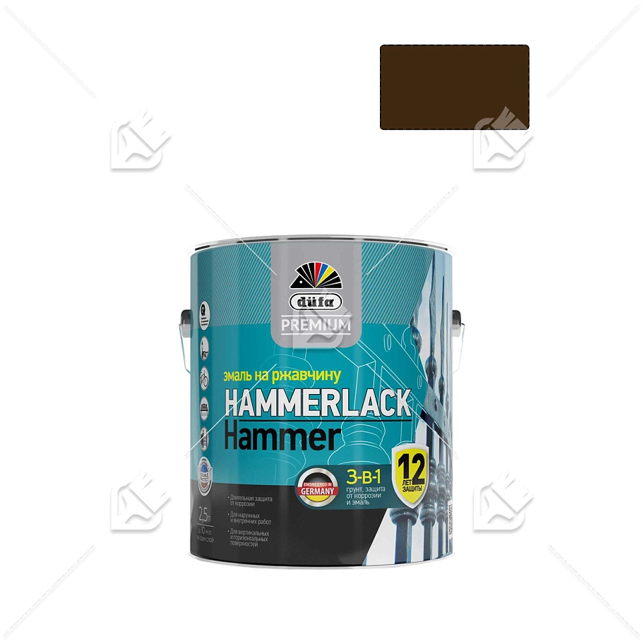 Эмаль на ржавчину Dufa Premium Hammerlack 3-в-1 молотковая коричневая 2,5 л.