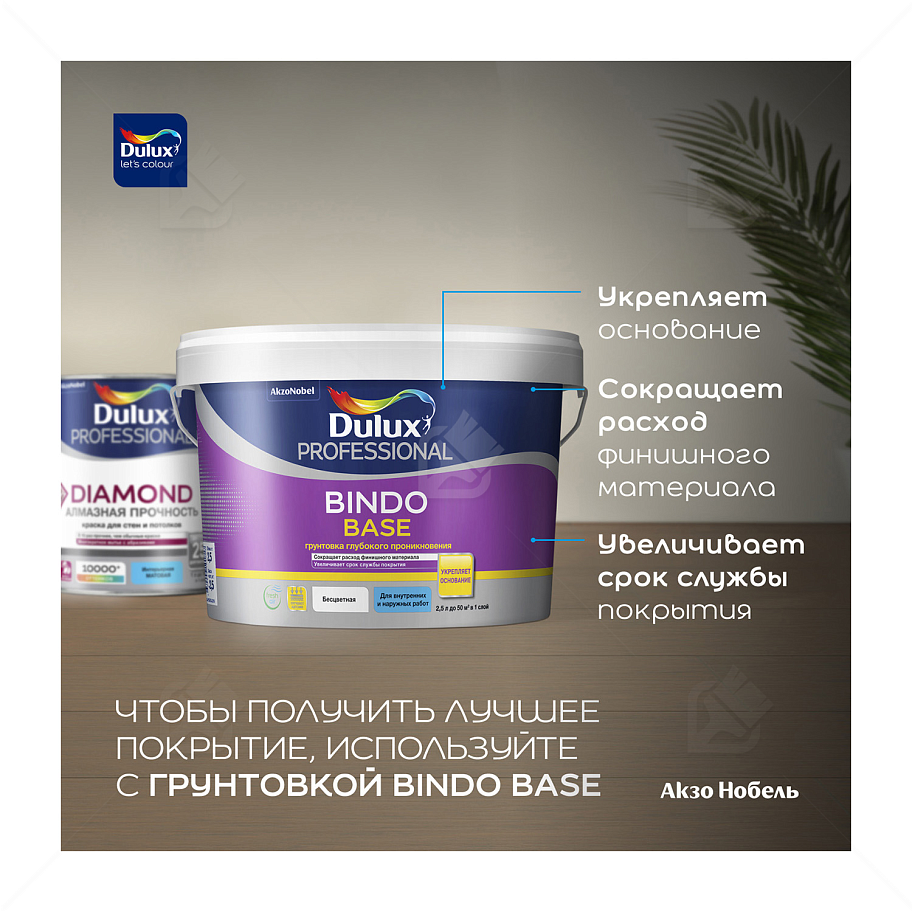 Краска для стен и потолков водно-дисперсионная Dulux Diamond Matt матовая база BW 10/9 л