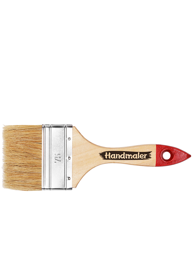 Кисть плоская Handmaler светлая натуральная щетина деревянная лакированная ручка 75 мм.