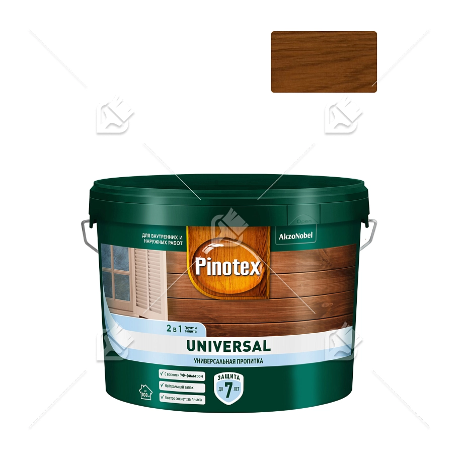 Pinotex Universal 2 в 1 универсальная пропитка для древесины Индонезийский тик 9 л