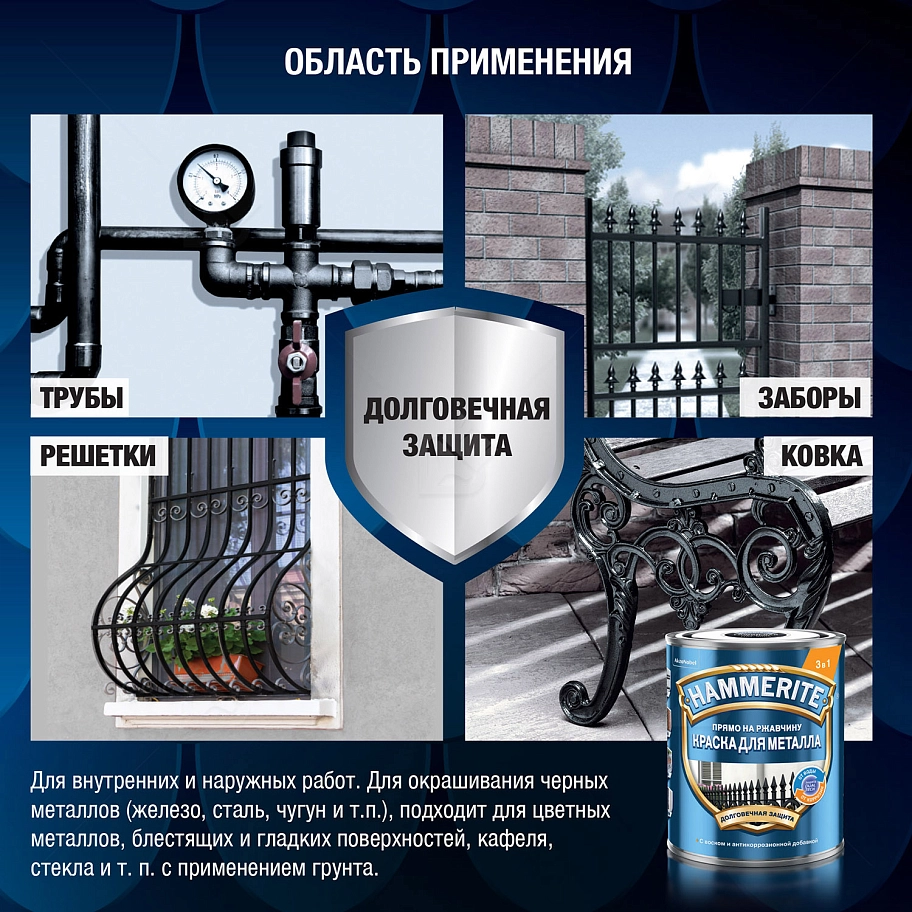 Краска для металлических поверхностей алкидная Hammerite гладкая серая RAL 7042 0,75 л.
