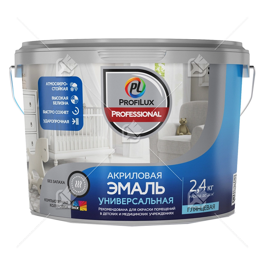 Эмаль универсальная акриловая Profilux Professional глянцевая база 1 белая 2,4 кг.