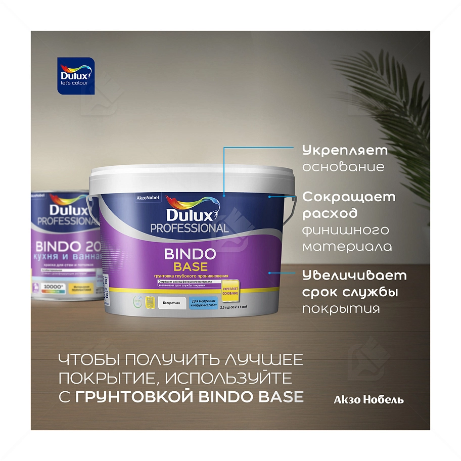 Краска для кухни и ванной латексная Dulux Professional Bindo 20 полуматовая база BC 2,25 л.