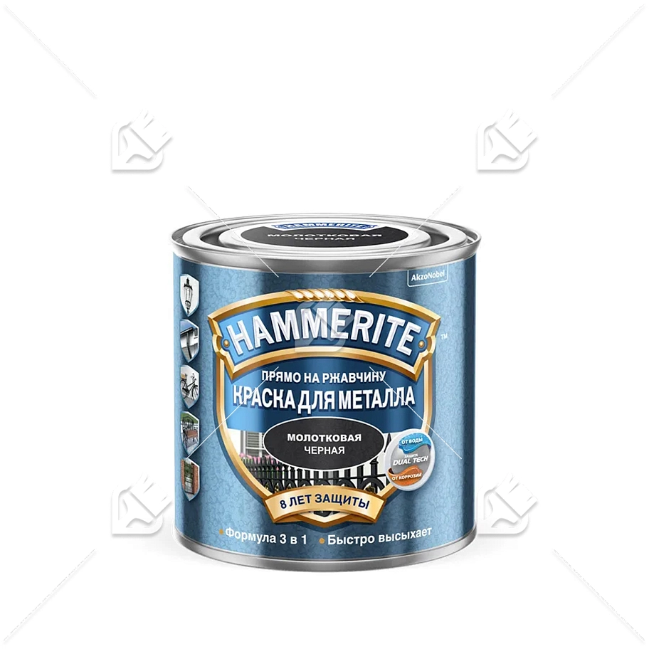 Краска для металлических поверхностей алкидная Hammerite молотковая RAL 9005 черная 2 л