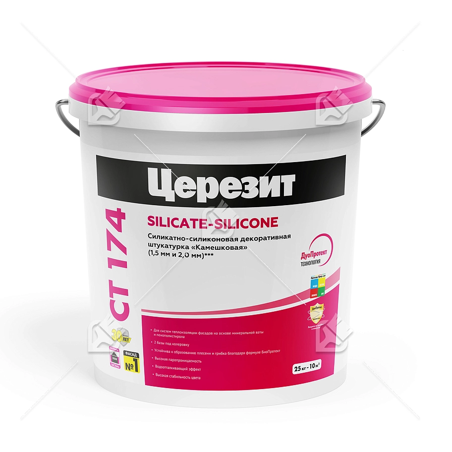 Штукатурка декоративная силикатно-силиконовая Церезит СТ 174 камешковая 2 мм база 25 кг