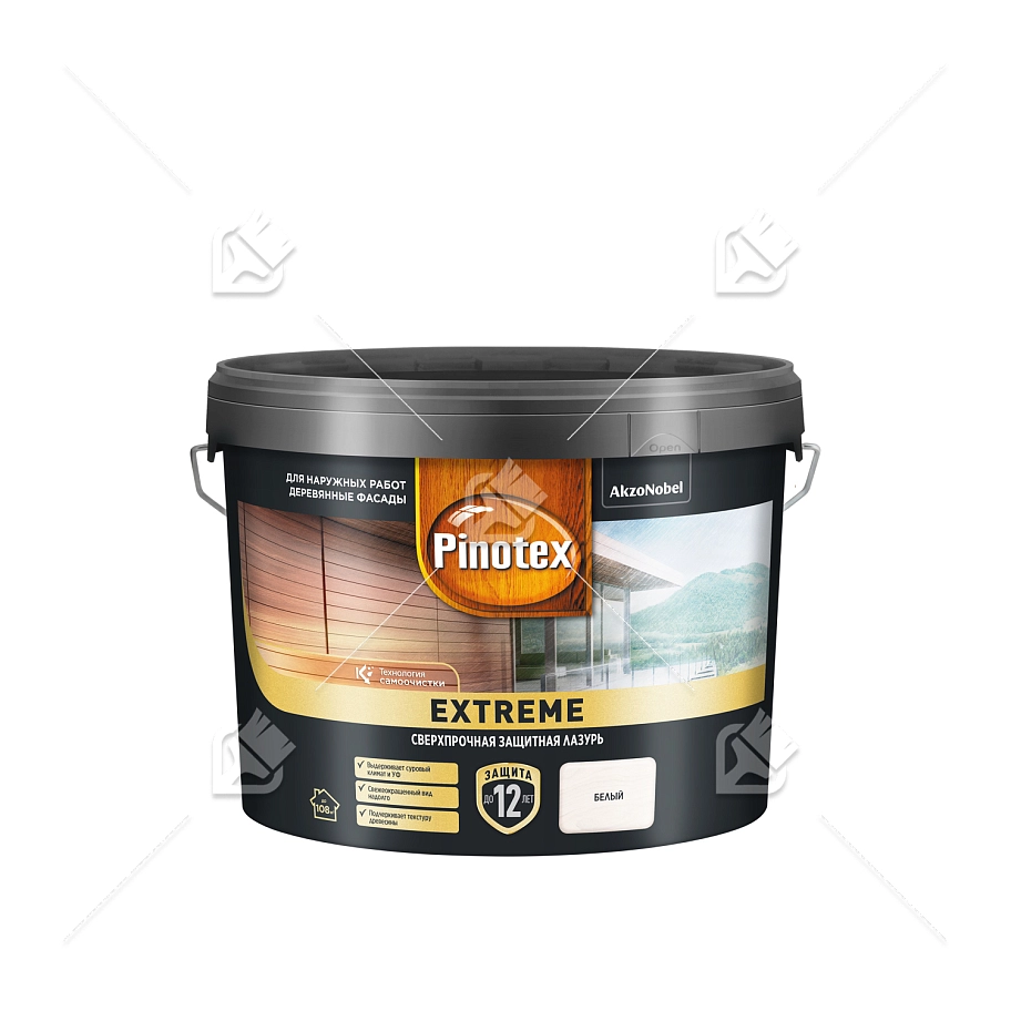 Пропитка декоративная для защиты древесины Pinotex Extreme белая полуматовая 9 л