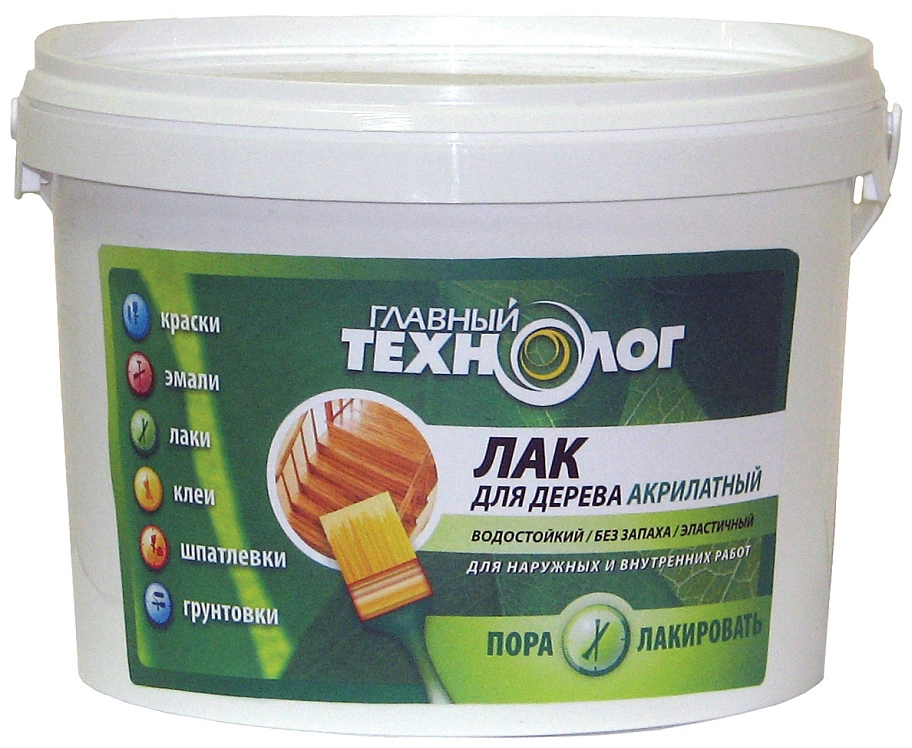 Лак для дерева акрилатный Главный Технолог бесцветный 1 кг.