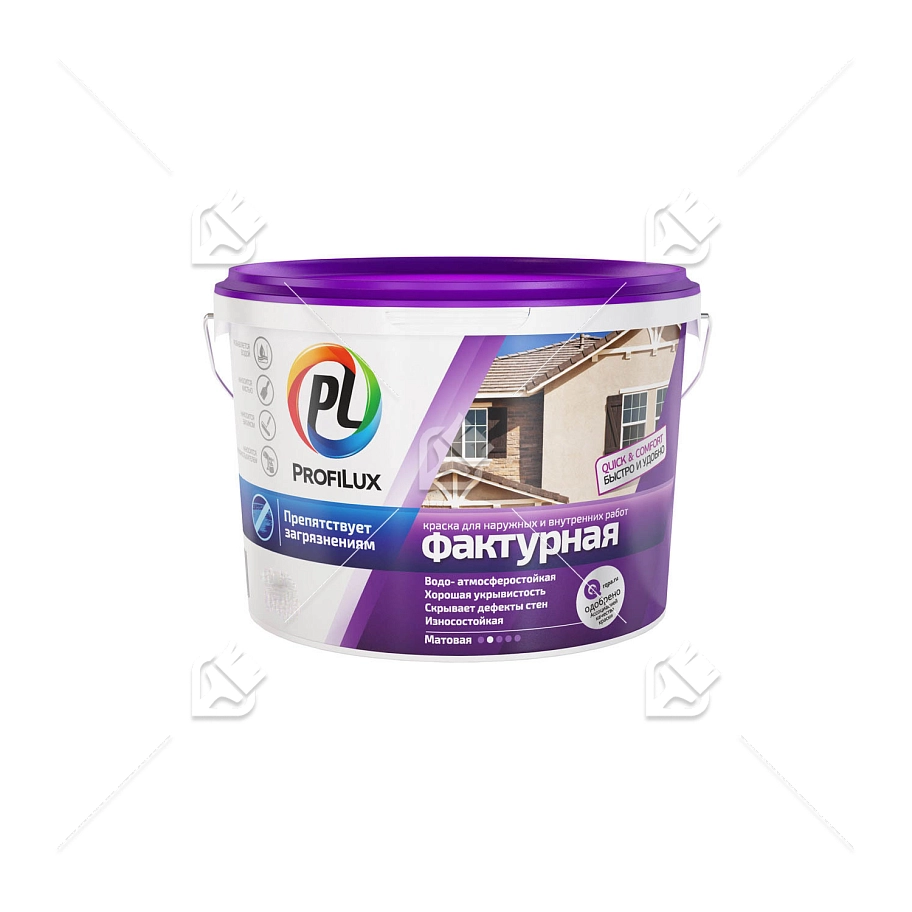 Краска структурная для внутренних и наружных работ Profilux ВД Фасадная фактурная матовая белая 16 кг.