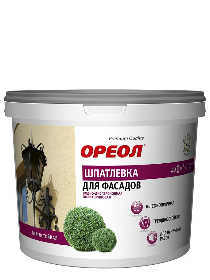Шпатлевка для фасадов водно-дисперсионная полиакриловая влагостойкая Ореол 16 кг