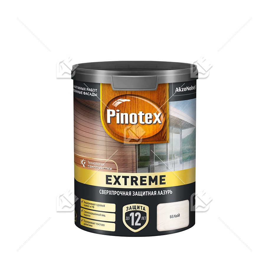 Пропитка декоративная для защиты древесины Pinotex Extreme белая полуматовая 0,9 л