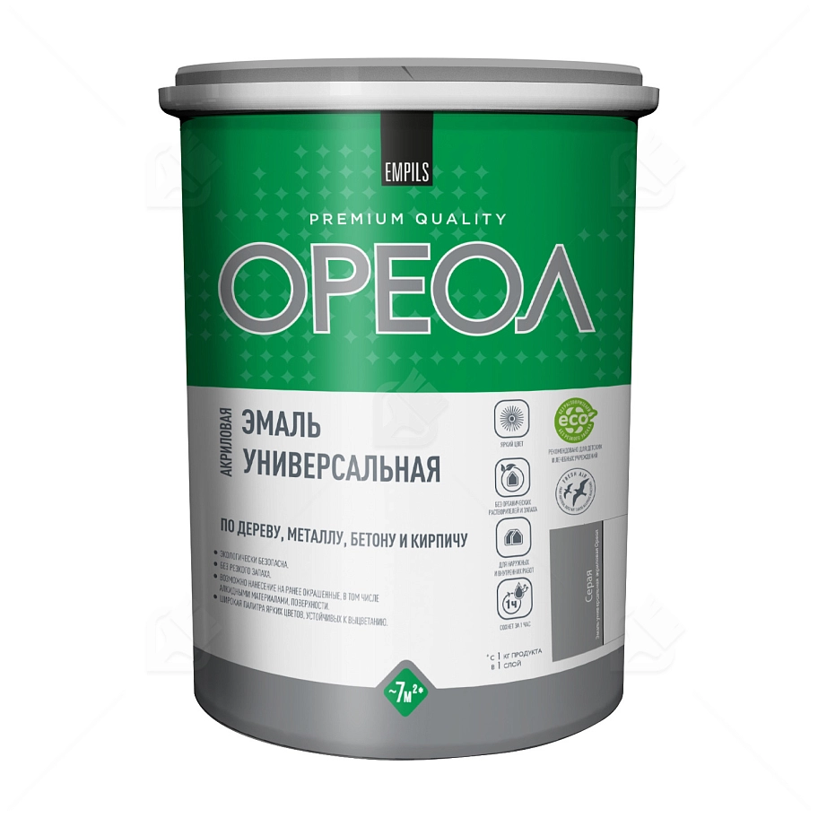 Эмаль универсальная акриловая Ореол глянцевая серая 2,5 кг.