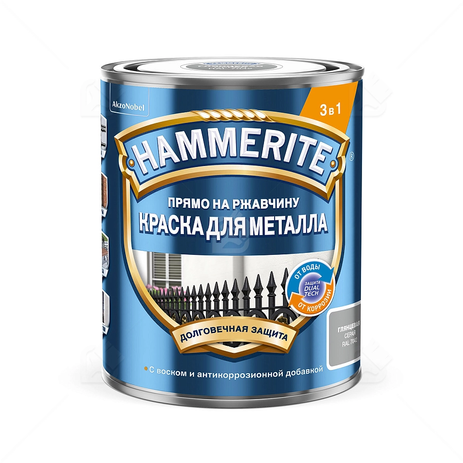 Краска для металлических поверхностей алкидная Hammerite гладкая серая 0,75 л
