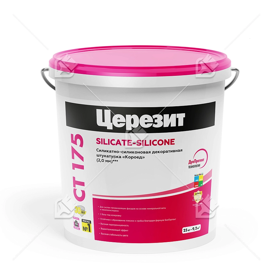 Штукатурка декоративная силикатно-силиконовая Церезит СТ 175 короед 2 мм база 25 кг
