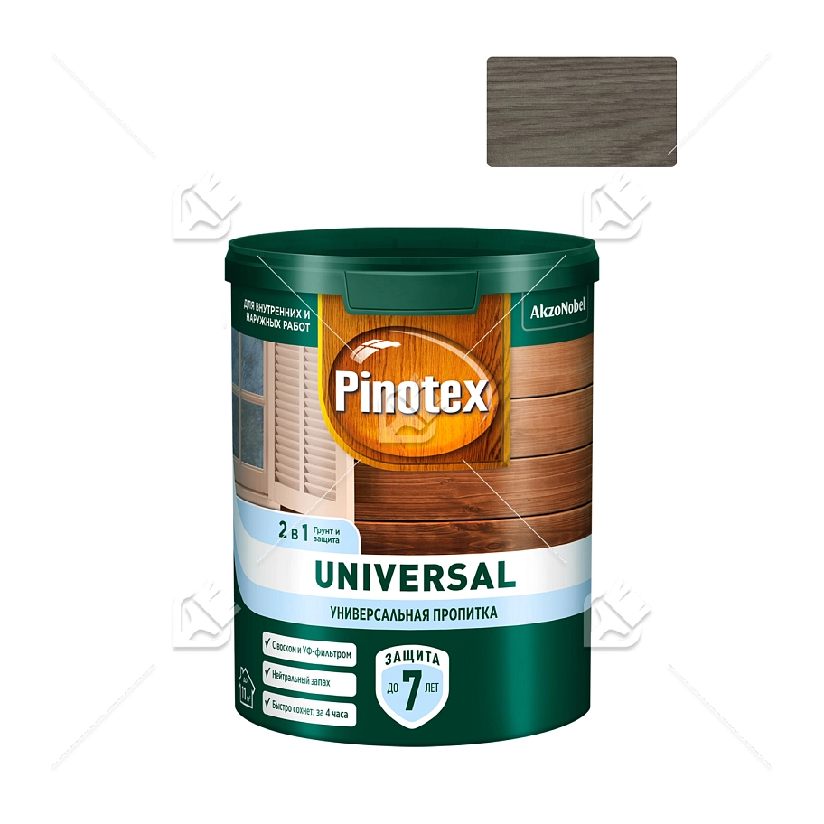 Pinotex Universal 2 в 1 универсальная пропитка для древесины Скандинавский серый 0,9 л