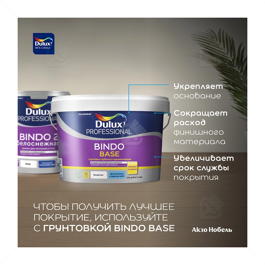 Краска для потолков латексная Dulux Professional Bindo 2 глубокоматовая белоснежная 9 л.