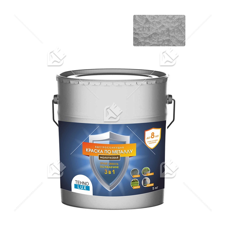 Грунт-эмаль 3 в 1 Технолюкс молотковая серебро 5 кг