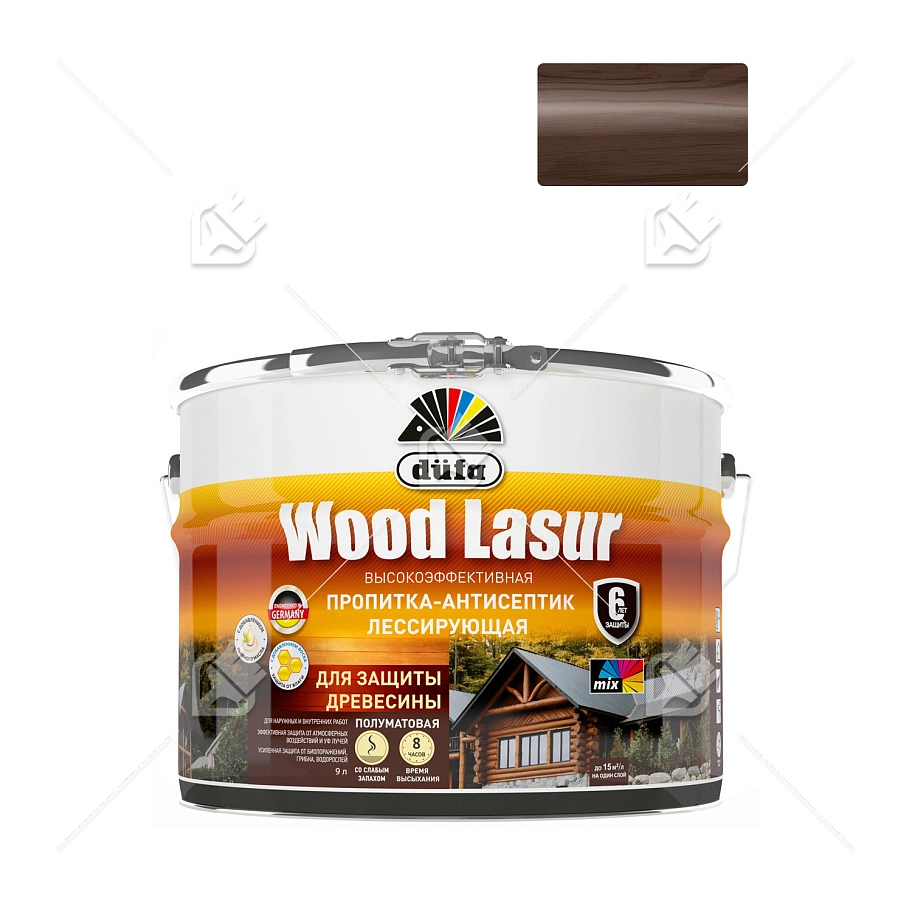 Пропитка лессирующая для защиты древесины Dufa Wood Lazur палисандр 9 л