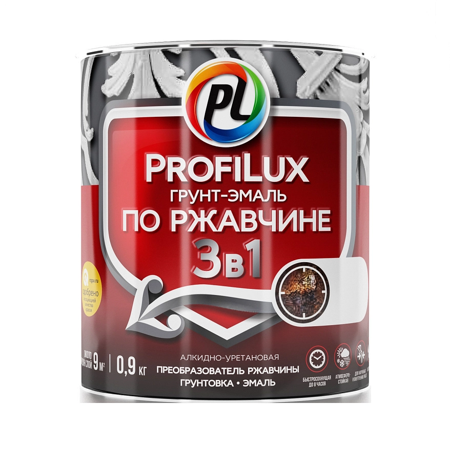 Грунт-эмаль на ржавчину 3 в 1 Profilux полуматовая серая 0,9 кг.