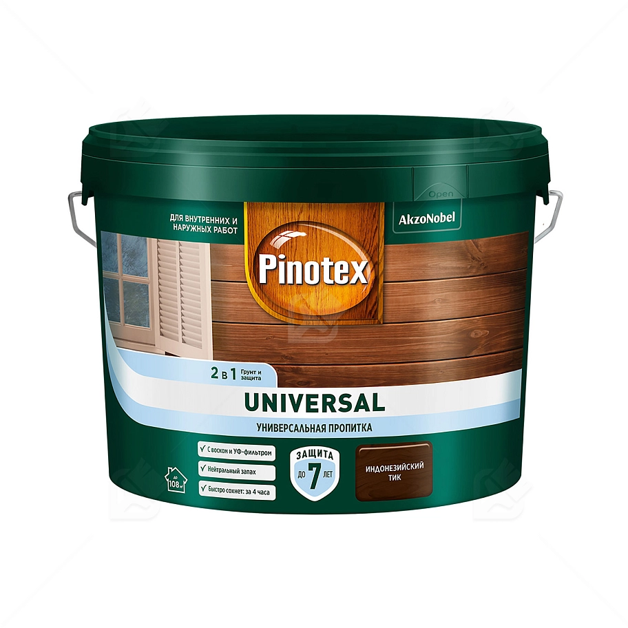 Pinotex Universal 2 в 1 универсальная пропитка для древесины Индонезийский тик 9 л