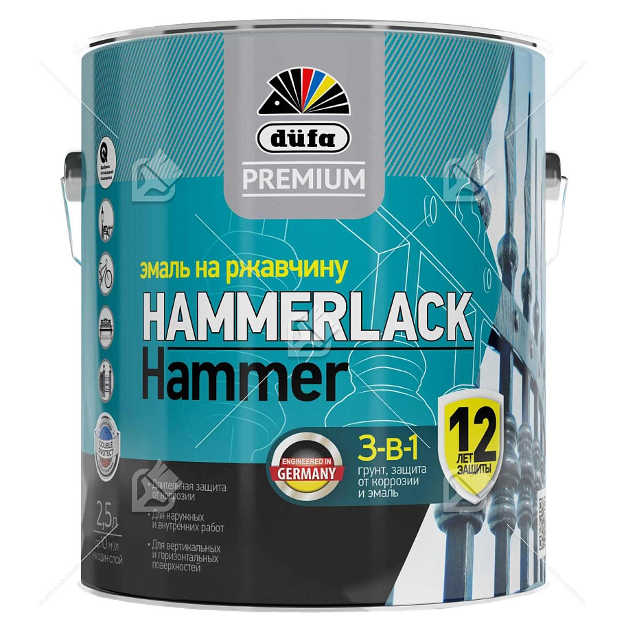 Эмаль на ржавчину Dufa Premium Hammerlack 3-в-1 молотковая темно-серая 0,75 л.