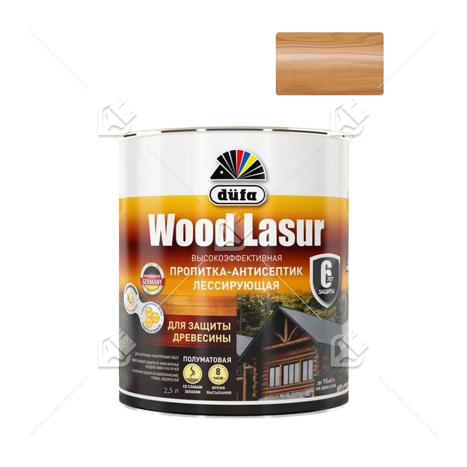 Пропитка лессирующая для защиты древесины Dufa Wood Lazur орех 2,5 л