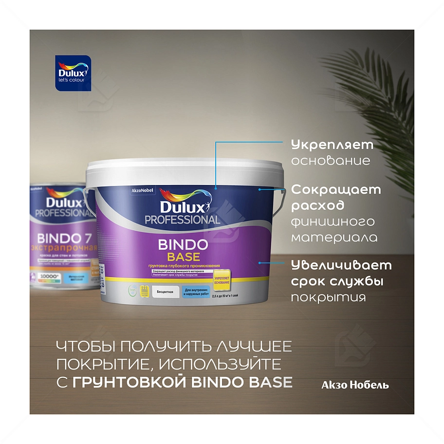 Краска для стен и потолков латексная экстрапрочная Dulux Professional Bindo 7 матовая база BW 1 л.