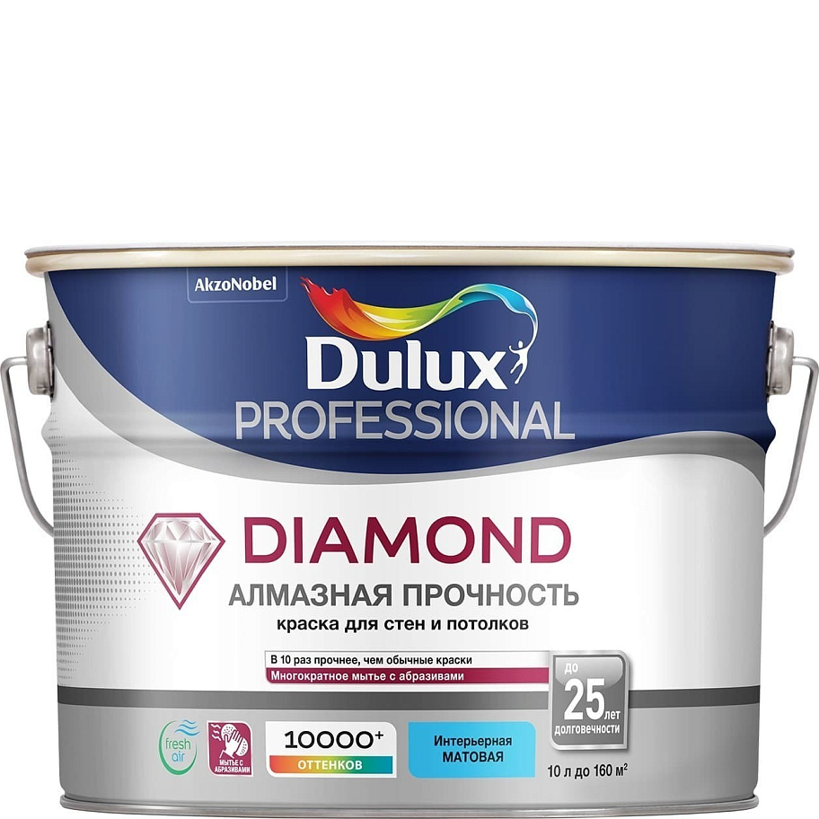 Краска для стен и потолков водно-дисперсионная Dulux Diamond Matt матовая база BW 10/9 л