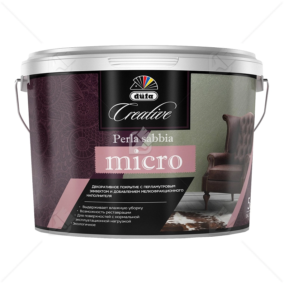 Покрытие декоративное Dufa Creative Perla Sabbia micro эффект металлизированный перламутр база ARGENTO 1 кг