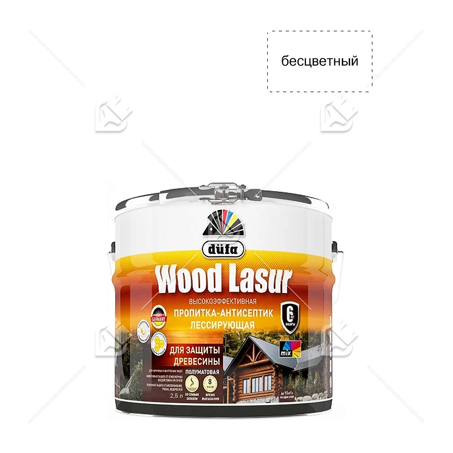 Пропитка лессирующая для защиты древесины Dufa Wood Lazur бесцветная 2,5 л